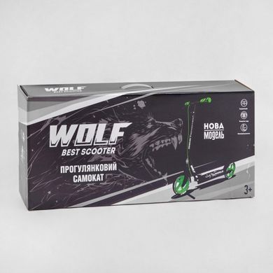 Детский двухколесный самокат Best Scooter W-76565 WOLF со складной конструкцией, передним амортизатором и ручным тормозом, Зеленый