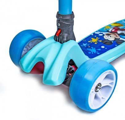Детский трехколесный самокат Scooter Smart со складной ручкой и светящимися колесами, Микки Маус