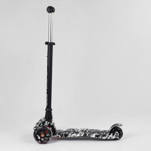 Дитячий триколісний самокат Best Scooter А 25776 /779-1537 MAXI з колесами, що світяться, і знімним кермом, Чорний з джипами