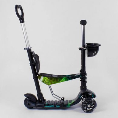 Дитячий триколісний самокат Best Scooter 30605 5 в 1 із сидінням та батьківською ручкою, з малюнком, Чорний з динозаврами