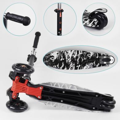 Дитячий триколісний самокат Best Scooter А 25776 /779-1537 MAXI з колесами, що світяться, і знімним кермом, Чорний з джипами
