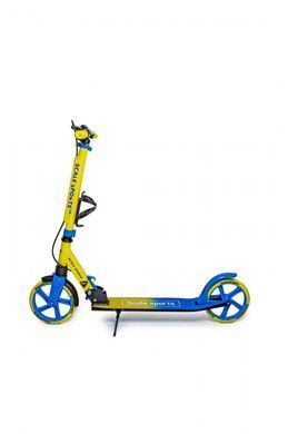 Детский двухколесный самокат Scale Sports SS-08 c ручным тормозом и передним амортизатором, Желто-голубой