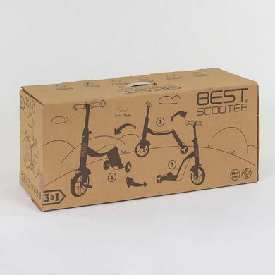 Детский трехколесный самокат-велобег-велосипед Best Scooter JT 90601 3 в 1 с музыкой и подсветкой, Серо-розовый