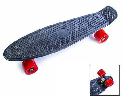 Пенні борд (Penny Board) 22" з червоними колесами, Чорний