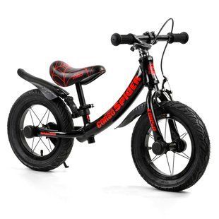 Біговел (велобіг) дитячий CORSO 97517 SPIDER 12" з передніми ручними гальмами, підніжкою, надувними колесами та захисними крилами на них, Помаранчево-чорний