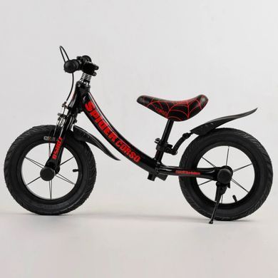 Беговел (велобег) детский CORSO 97517 SPIDER 12" с передним ручным тормозом, подножкой, надувными колесами и защитными крыльями на них, Оранжево-черный
