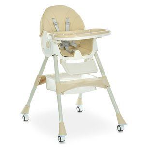 Дитячий складний стільчик для годування на колесах BAMBI M 6302 сидіння екошкіра, Бежевий