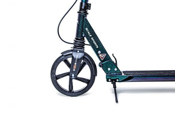 Детский двухколесный самокат Scale Sports SS-25 с ручным дисковым тормозом и передним и задним амортизатором, Зеленый