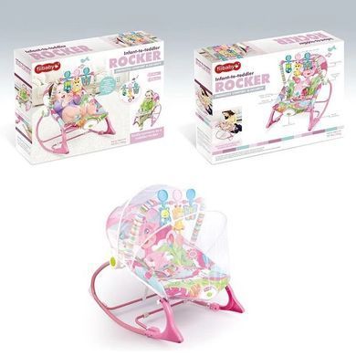 Детский шезлонг-качалка Tiibaby 68147 с мелодиями, вибрацией, дугой с игрушками, защитной сеткой, Розовый