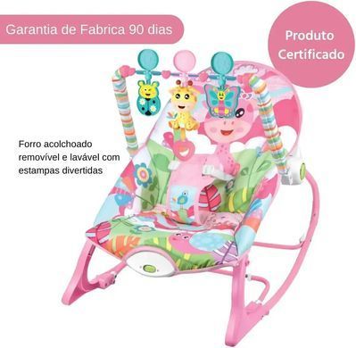 Детский шезлонг-качалка Tiibaby 68147 с мелодиями, вибрацией, дугой с игрушками, защитной сеткой, Розовый