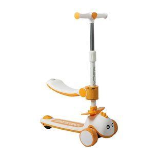 Дитячий триколісний самокат Skyper Q-3244-12 2 в 1 з сидінням та складаною конструкцією, Біло-помаранчевий