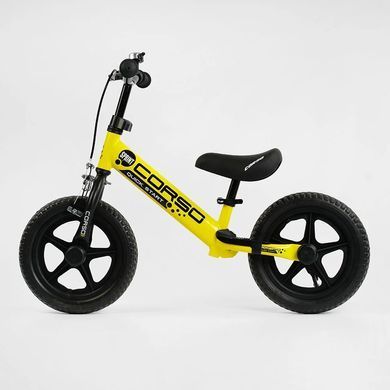 Беговел (велобег) детский CORSO 87015 Sprint с пено колесами EVA 12", ручным тормозом и подножкой, Черно-красный
