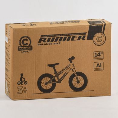 Беговел (велобег) детский CORSO 73810 Runner 14" с надувными резиновыми колесами, Сине-черный