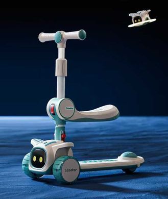 Дитячий триколісний самокат Skyper LW-0916 3 в 1 складаний, з підсвічуванням, музикою та сидінням, Біло-коричневий