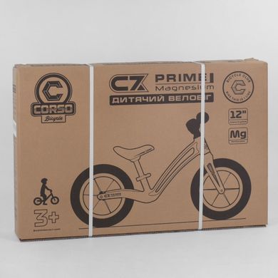 Беговел (велобег) детский CORSO 92197 Prime C7 12" с задним ручным тормозом и надувными колесами, Черно-зеленый