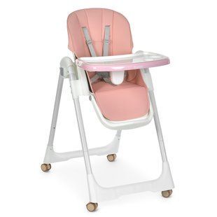 Дитячий складний стільчик для годування на колесах BAMBI M 5673 сидіння екошкіра, Рожевий