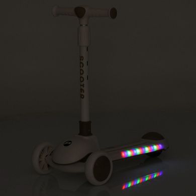 Детский трехколесный самокат Scooter JR3-126 складной, с подсветкой платформы и музыкой, Бело-розовый