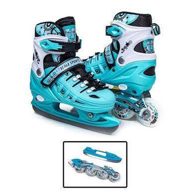 Детские ролики-коньки 2 в 1 с защитой и шлемом Scale Sports, размер 34-37, Синие