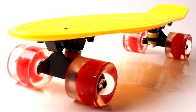 Пенни борд (Penny Board) 22" "Fish" со светящимися колесами, Фиолетовый