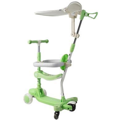 Триколісний самокат Skyper BT-52309 5 в 1 з козирком, сидінням, підсвічуванням та ручкою керування, Зелений