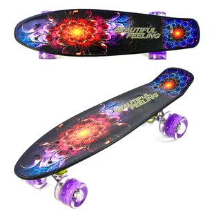 Пенні борд (Penny Board) F 9797 Best Board 22" з колесами, що світяться, і малюнком на деці, Фіолетовий з кольоровими смужками