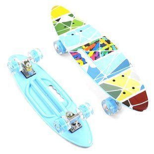 Пенни борд (Penny Board) A 62470 Best Board 24" со светящимися колесами и рисунком на деке, Голубой "Цветная абстракция"