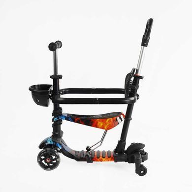 Детский трехколесный самокат Best Scooter LS-86390 5 в 1 с сиденьем, бортиком и ручкой управления, Цветные молнии