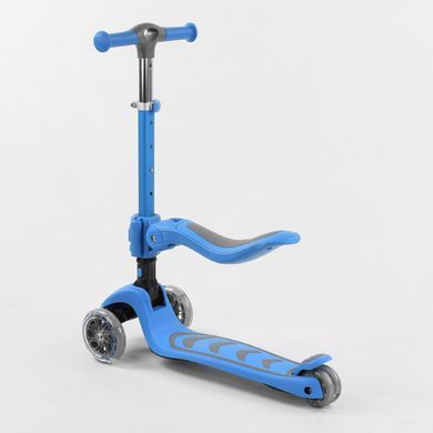 Детский трехколесный самокат-беговел Best Scooter Т-07196 со съемным сиденьем, складным рулем и светящимися колесами, Салатовый