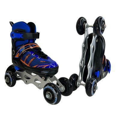 Детские раздвижные ролики для начинающих 3в1 Profi Roller 4139, PU, размер 29-33, Синие