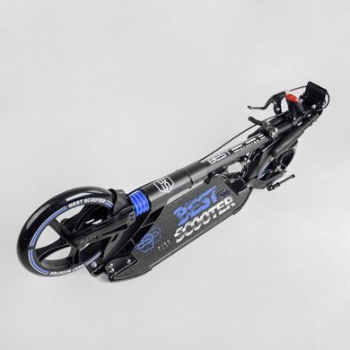 Детский двухколесный самокат Best Scooter 90166-B со складной конструкцией, двумя амортизаторами, ручным дисковым тормозом и фарой, Синий