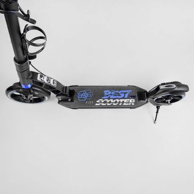 Детский двухколесный самокат Best Scooter 90166-B со складной конструкцией, двумя амортизаторами, ручным дисковым тормозом и фарой, Синий