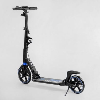 Детский двухколесный самокат Best Scooter 90166-B со складной конструкцией, двумя амортизаторами, ручным дисковым тормозом и фарой, Синий